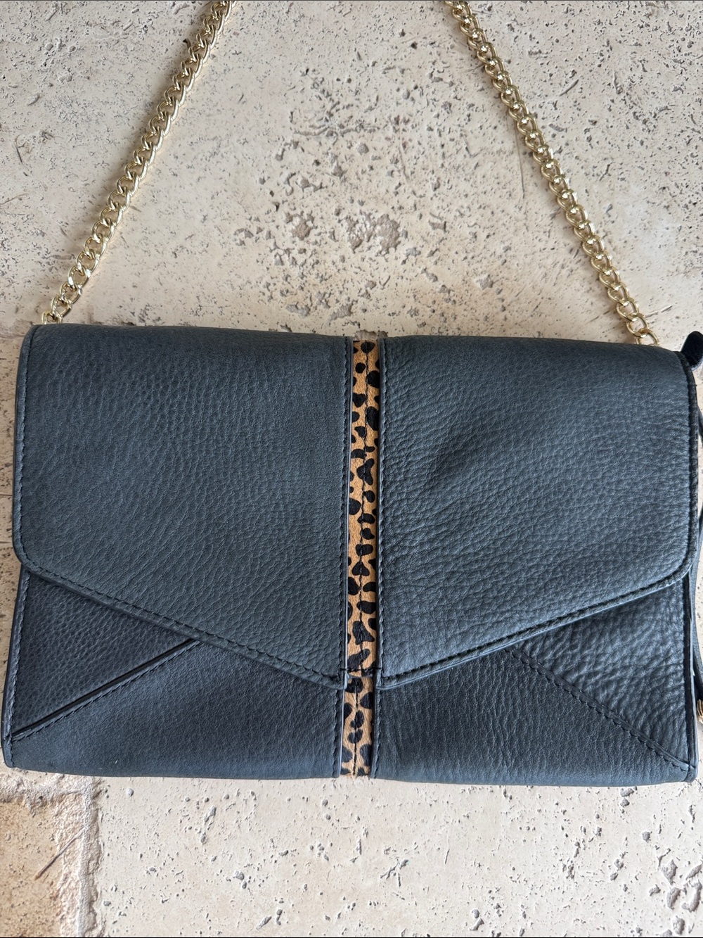 Vince Camuto Margo Leather Clutch Crossbody Black Leopard Accent NWT Style - Picture 2 of 6